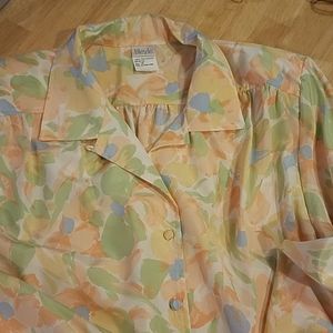 Vintage Bleyle Pastel Watercolor Print Blouse Size 18